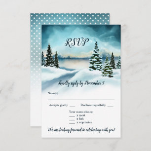 Watercolor Winter Wonderland Wedding Menu RSVP Invitation