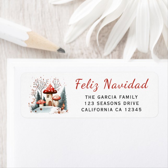 Watercolor Winter Woodland Feliz Navidad Adresse (En situation)