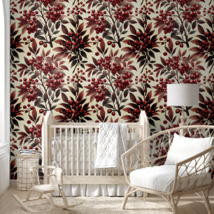 Watercolor Winterberry Geometric Wallpaper