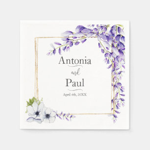Watercolor Wisteria Blooms Wedding Napkin
