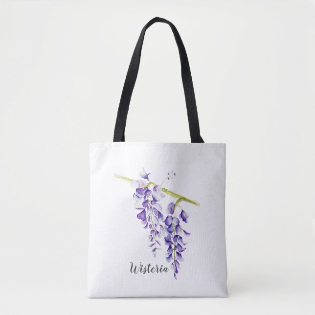 Watercolor Wisteria Botanical Greeting Card Tote Bag (Front)