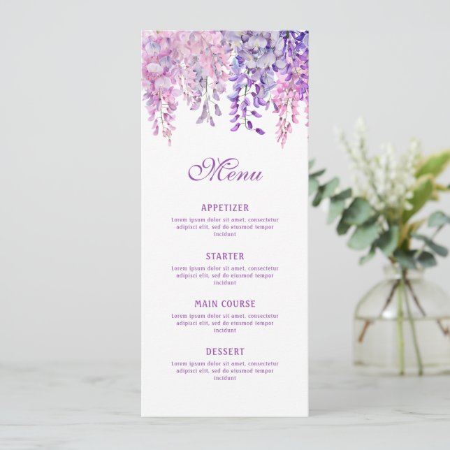 Watercolor Wisteria Classic Menu (Standing Front)