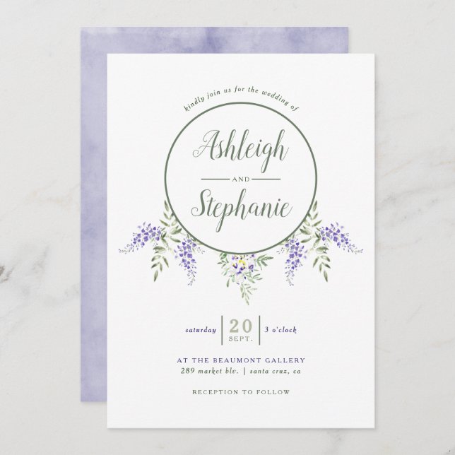 Watercolor Wisteria Drop Wedding Invitation (Front/Back)