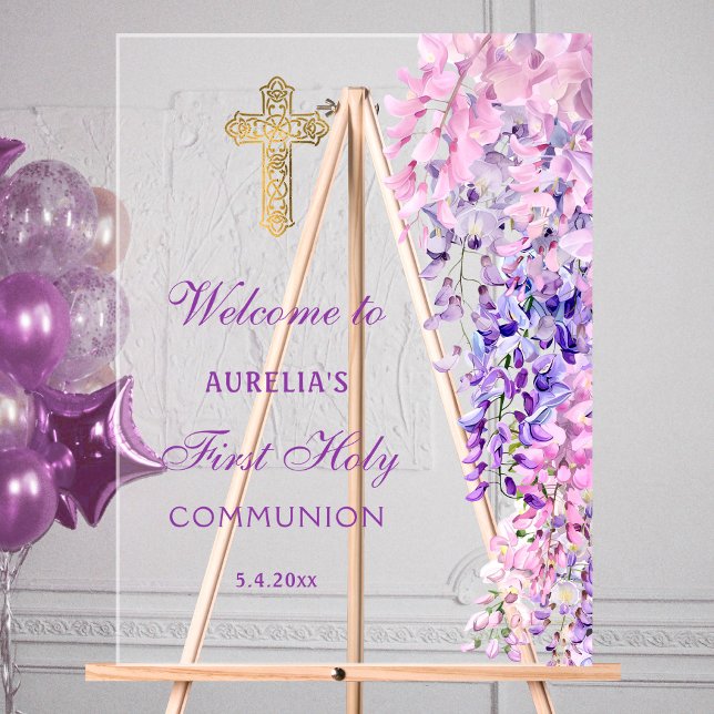 Watercolor Wisteria First Communion Welcome (Créateur téléchargé)