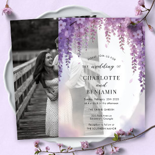 Watercolor Wisteria Floral Elegant Wedding Vellum Invitations
