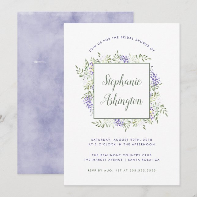 Watercolor Wisteria Frame Bridal Shower Invitation (Front/Back)