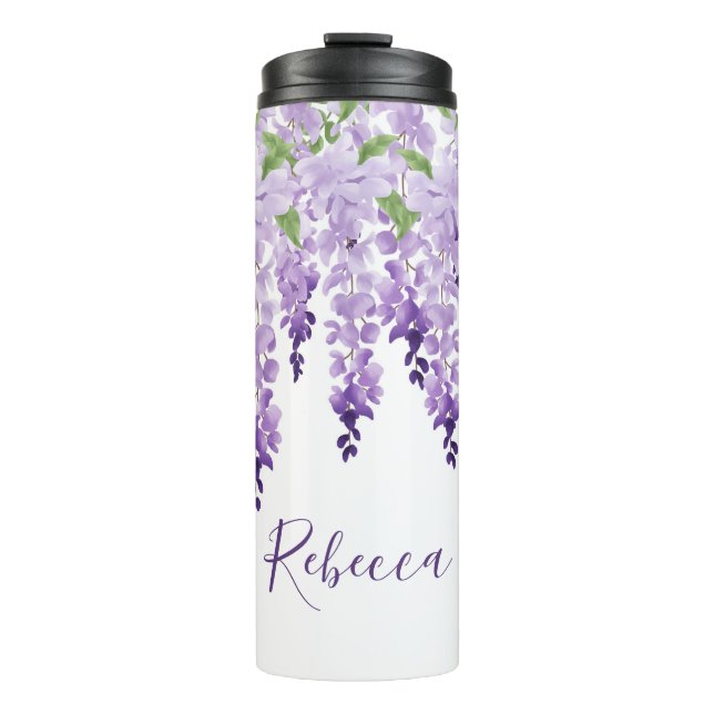 Watercolor Wisteria Personalized Name Thermal Tumbler (Front)