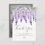 Watercolor Wisteria Photo | Bat Mitzvah Thank You Card<br><div class="desc">This design features elegant watercolor wisteria flowers in soft lavender and purple with green leaves on a white background with your Bat Mitzvah Thank You message below. On the reverse add your favourite photo. Personalize by editing the text in the text boxes and adding your image. Designed for you by...</div>