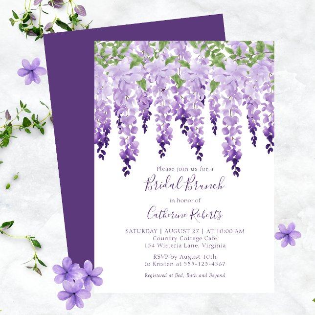 Watercolor Wisteria Purple Floral Bridal Brunch Invitation (Creator Uploaded)