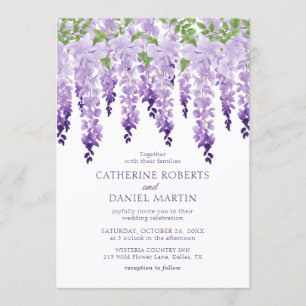Watercolor Wisteria Purple Lilac Floral Wedding Invitation