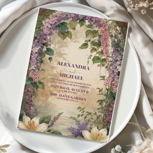 Watercolor Wisteria Purple Lilac Floral Wedding Invitation