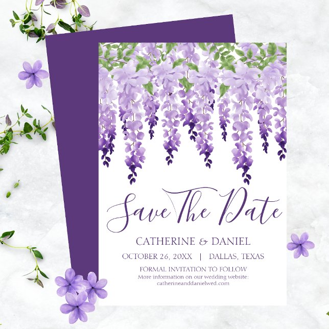 Watercolor Wisteria Purple Lilac Wedding Save The Date (Creator Uploaded)