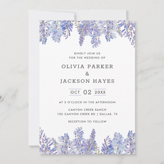 Watercolor Wisteria Purple Wedding Invitation (Front)