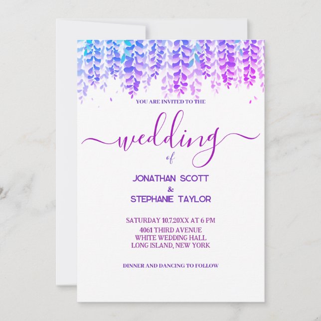 Watercolor Wisteria Purple Wedding Invitation (Front)