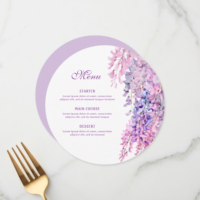 Watercolor Wisteria Round Menu (Front/Back In Situ)