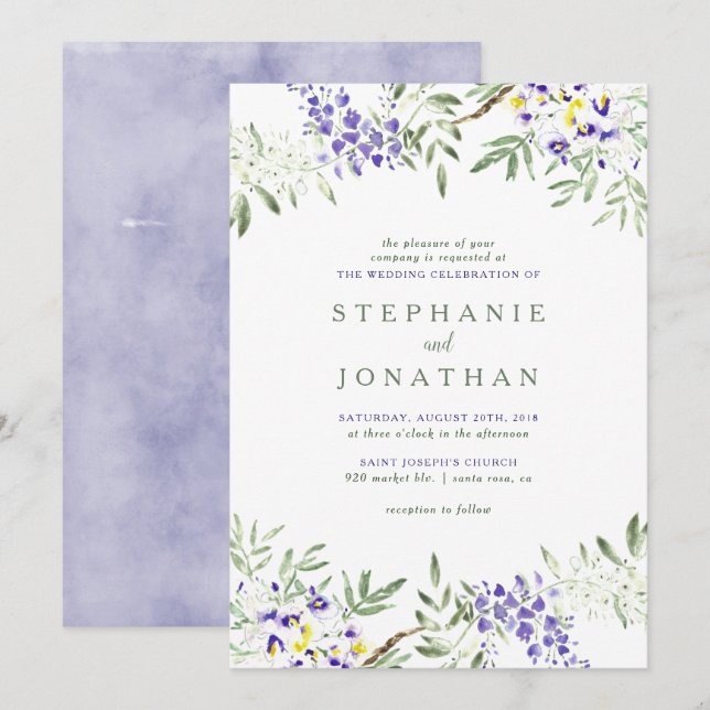 Watercolor Wisteria Wedding Invitation (Front/Back)
