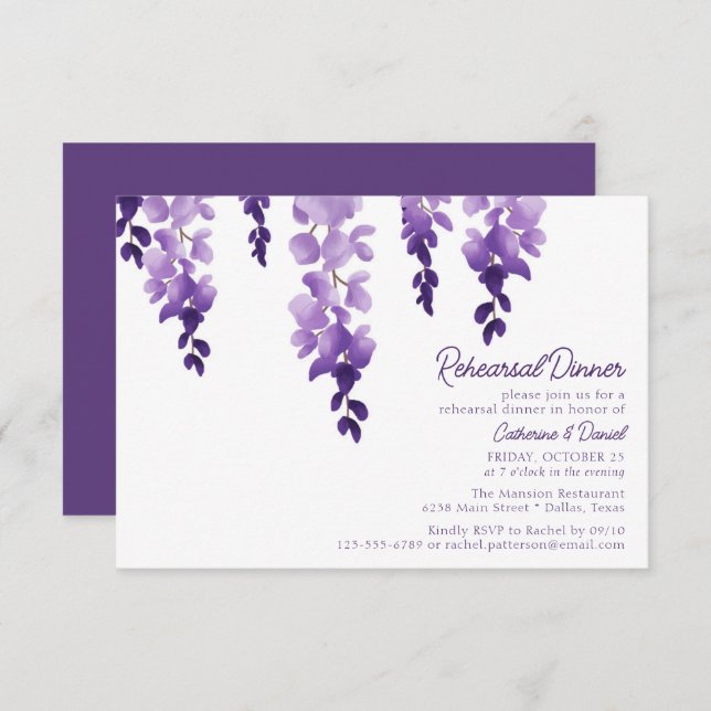 Watercolor Wisteria Wedding Rehearsal Dinner Enclosure Card (Front/Back)