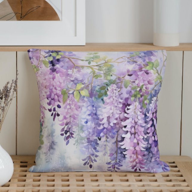 Watercolor Wisteria Whispers Throw Pillow (Creator Uploaded)