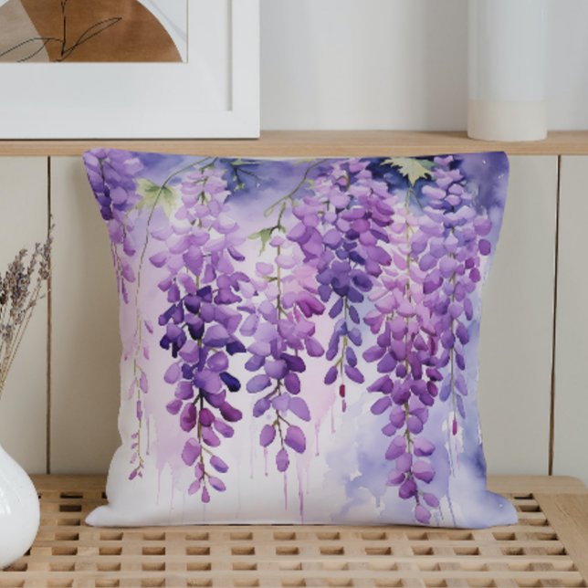 Watercolor Wisteria Whispers Throw Pillow (Creator Uploaded)
