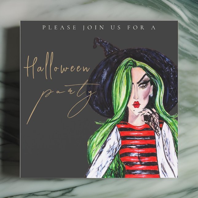 Watercolor Witch Adult Halloween Party Invitation (Creator Uploaded)