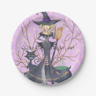 Watercolor witch Halloween bachelorette party Paper Plate