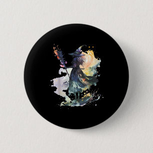 Watercolor Witch Halloween Fall Autumn Art Paintin 2 Inch Round Button