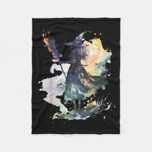 Watercolor Witch Halloween Fall Autumn Art Paintin Fleece Blanket