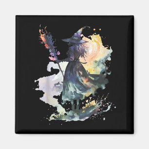 Watercolor Witch Halloween Fall Autumn Art Paintin Magnet