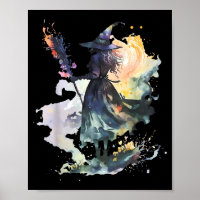Watercolor Witch Halloween Fall Autumn Art Paintin
