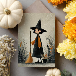 Watercolor Witch Illustration Whimsical Halloween Card