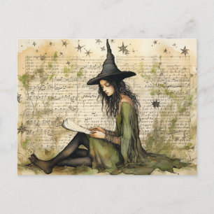 Watercolor Witch Vintage Papers Postcard