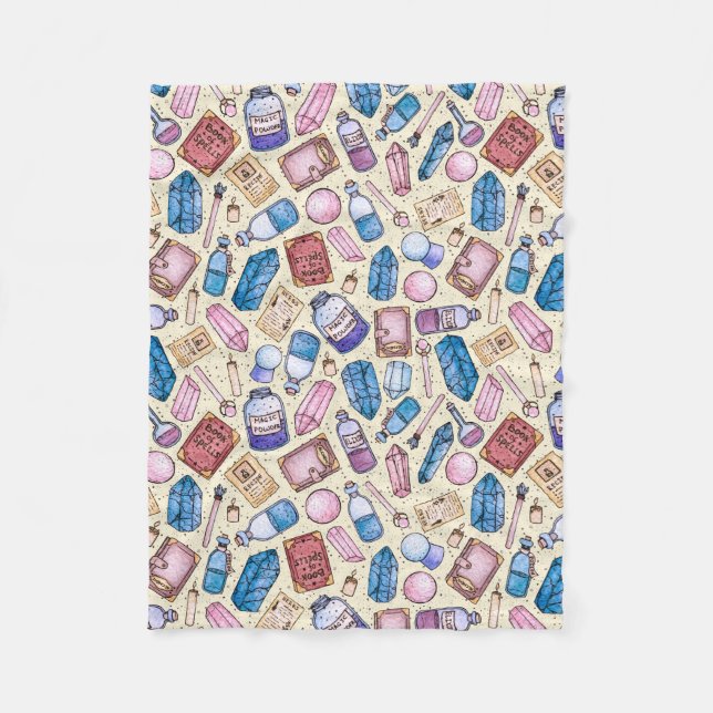 Watercolor Witchy Pattern Fleece Blanket (Front)