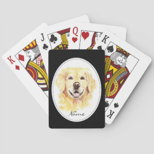 Watercolor with Golden Retriever custom Name Playing Cards