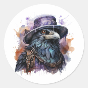 Watercolor Wizard Raven Bird Classic Round Sticker