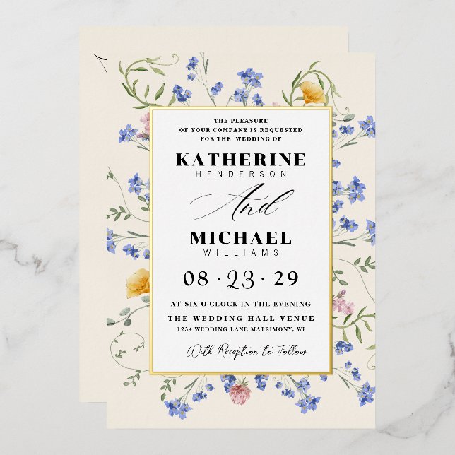 Watercolor Wldflowers Meadow details RSVP Wedding (Front/Back)