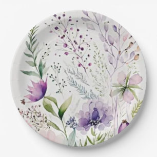 Watercolor woldflower paper plate