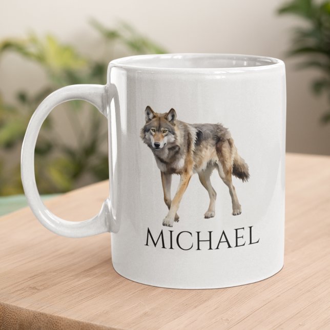 Watercolor Wolf Art Monogram Personalized  Coffee Mug (Creator Uploaded)