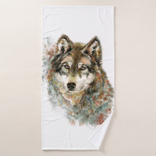 Watercolor Wolf Art Wildlife Animal Art Bath Towel