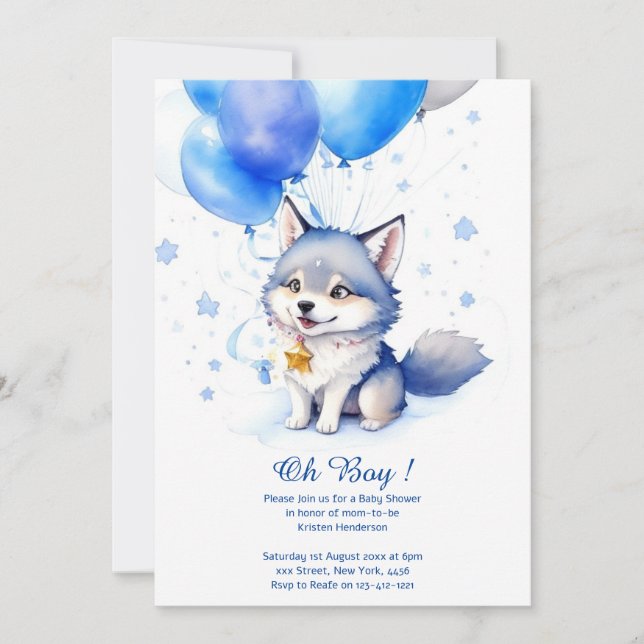 Watercolor Wolf Baby Shower Invitation (Front)