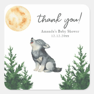 Watercolor Wolf Baby Shower Thank you Square Sticker