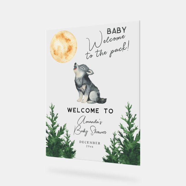 Watercolor Wolf Baby shower Welcome Acrylic Sign (Angle)