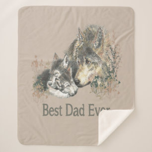 Watercolor Wolf Best Dad Father Ever Quote Sherpa Blanket
