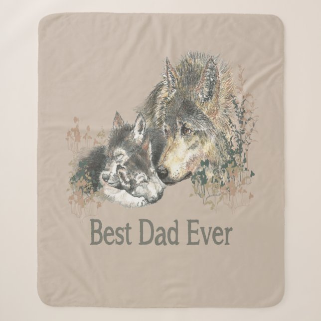 Watercolor Wolf Best Dad Father Ever Quote Sherpa Blanket (Front)