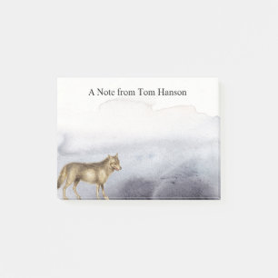 Watercolor Wolf Blue Clouds Personalized Post-it Notes