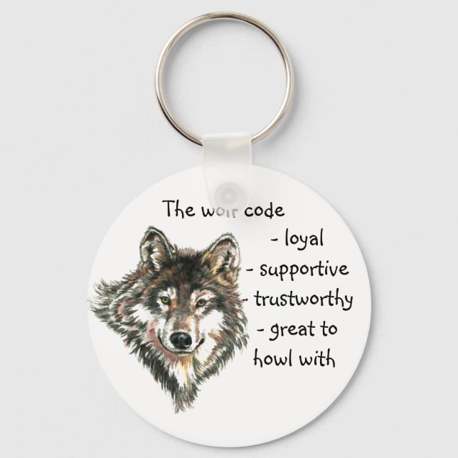 Watercolor Wolf Code Quote, Wolves Animal Keychain (Front)