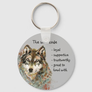 Watercolor Wolf Code Quote, Wolves Inspirational  Keychain