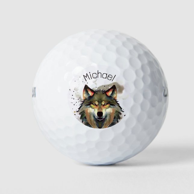 Watercolor Wolf Earths Tones Golf Balls (Front)