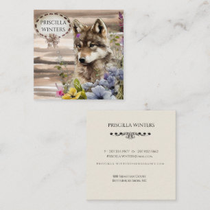  Watercolor Wolf Flowers  Square Business Card