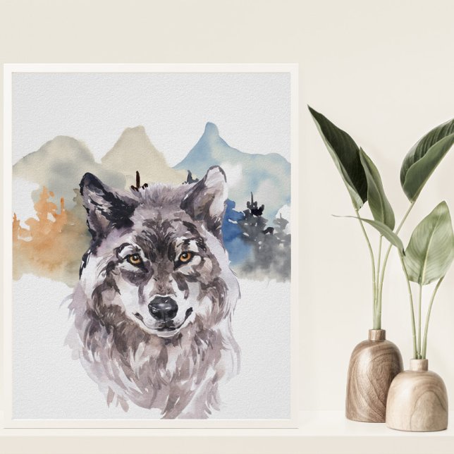 Watercolor Wolf Forest Nursery Child Woodland Poster (Creator Uploaded)