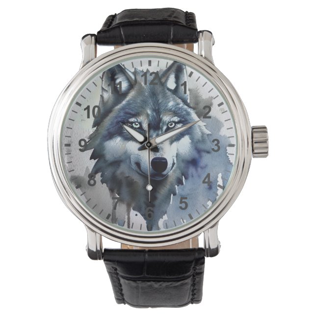 Watercolor Wolf Head Dusty Blue Watch (Front)